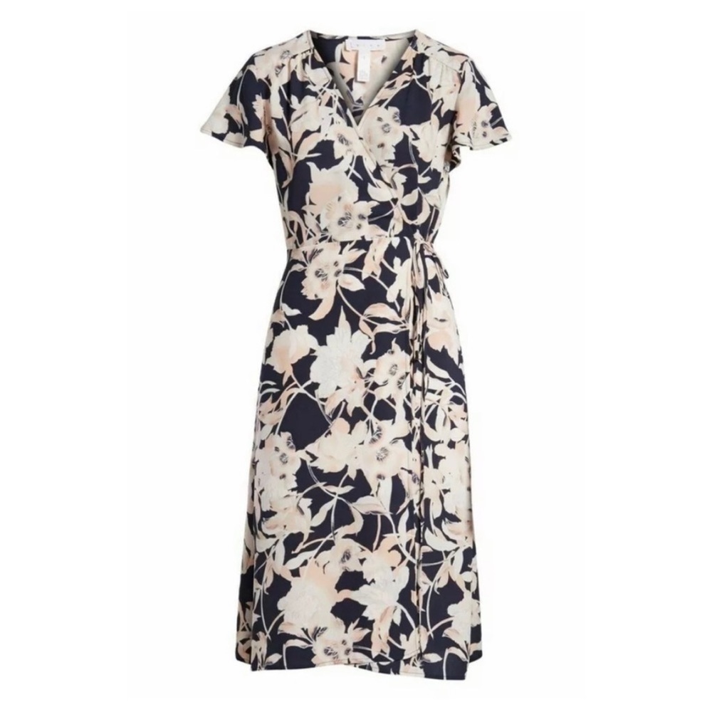 Leith | Navy NWT Peacoat Aura Floral Wrap Dress 4X